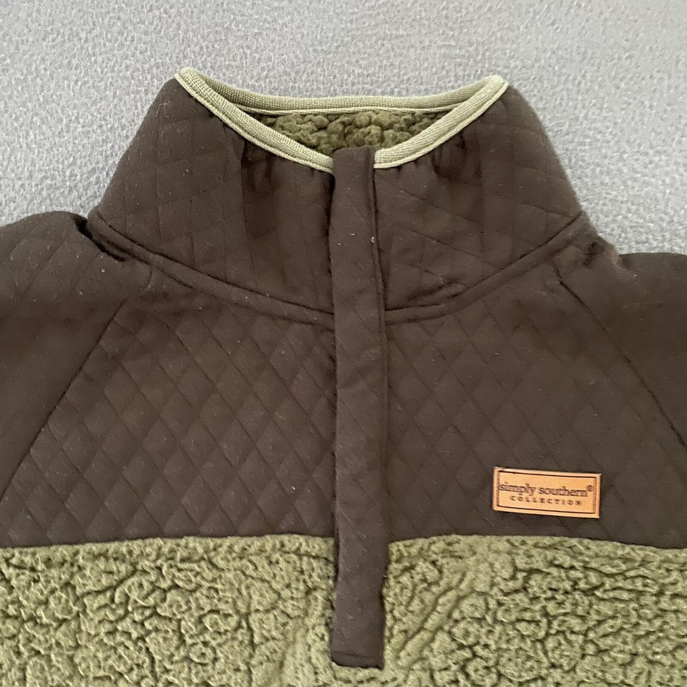 Simply Southern Pullover Women's Large Green Brown Furry Sherpa 1/4 Zip - Picture 2 of 7
